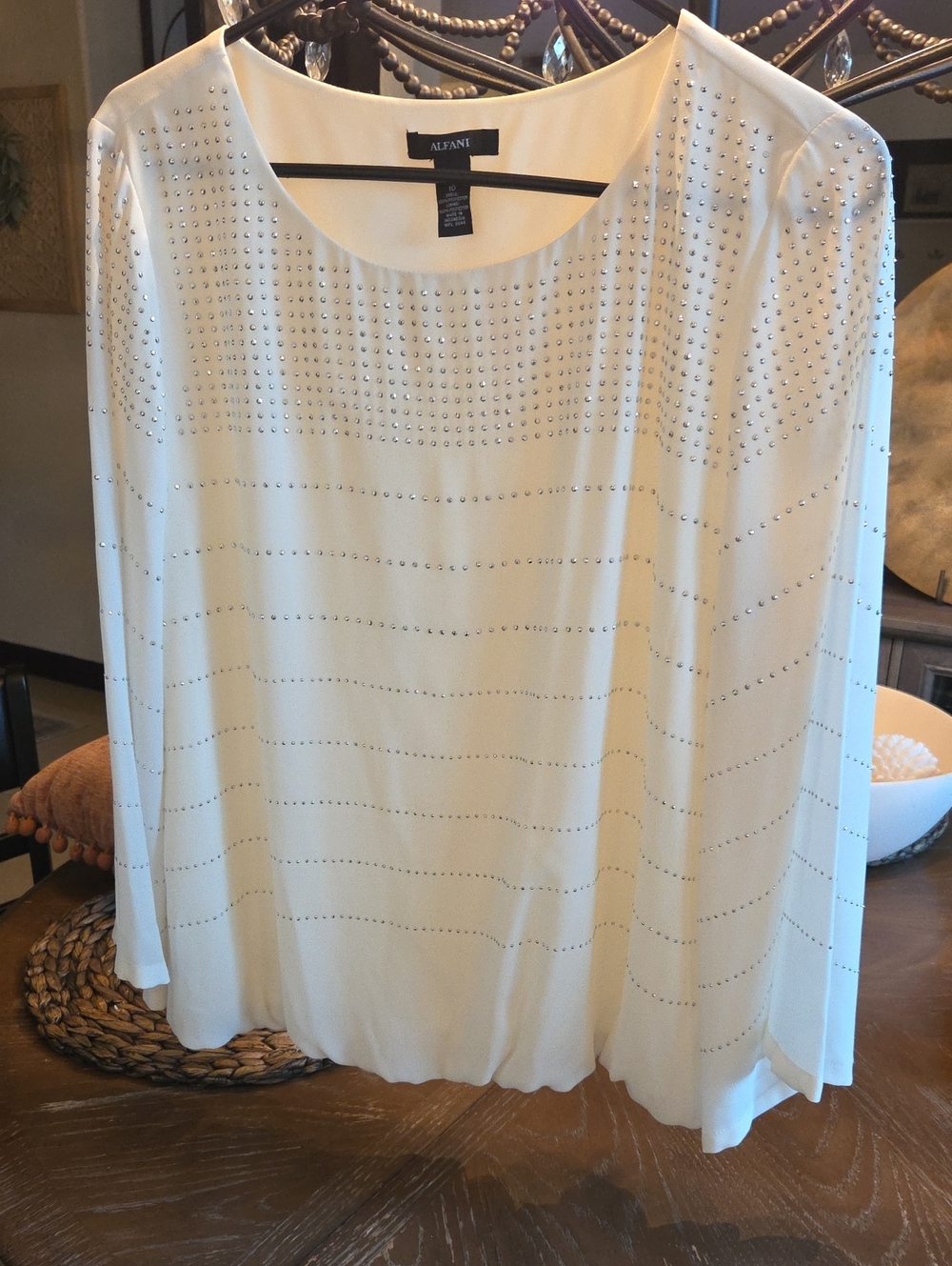 Alfani Ivory Beaded Long-Sleeve Blouse